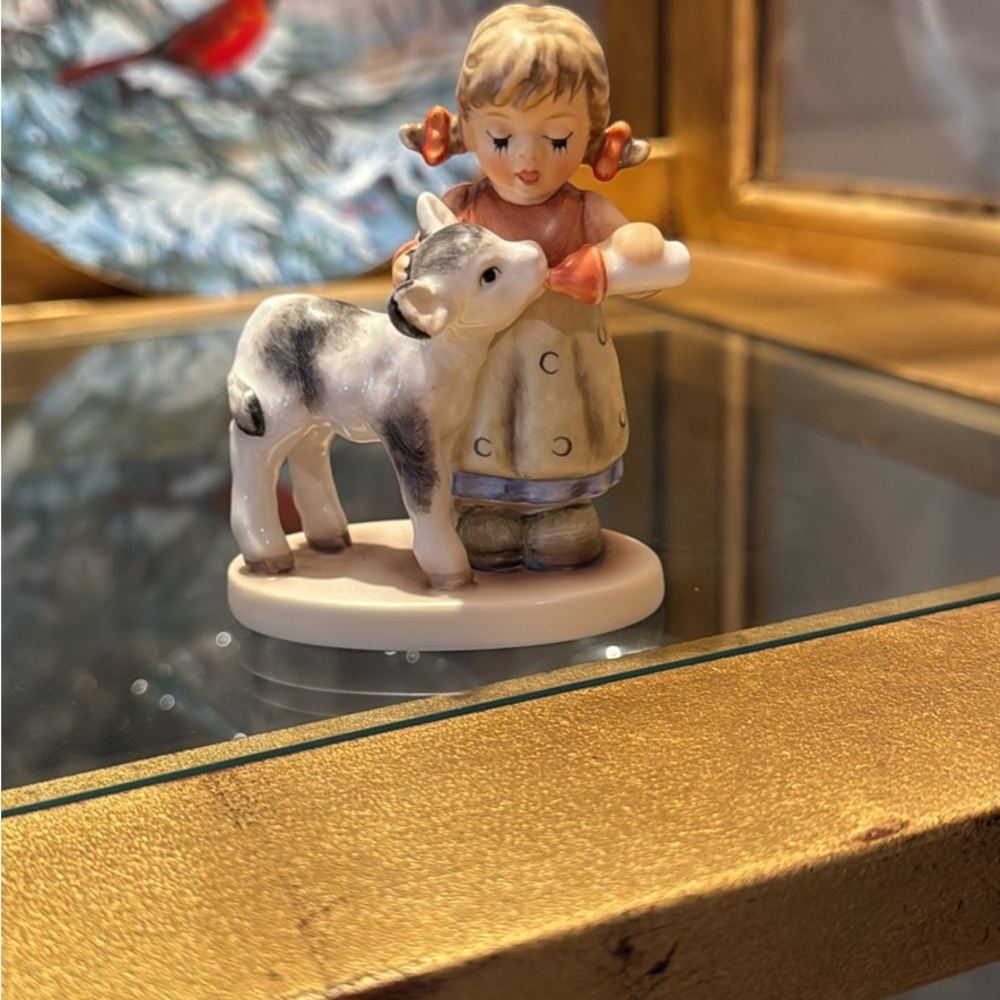 Hummel Figurine with Child and Calf - Cream and Black